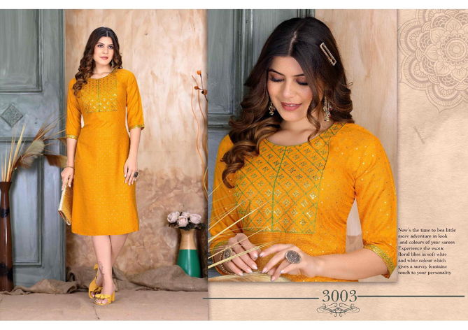 Golden Inayat Sequence Daily Wear Heavy Rayon Designer Kurti Collection